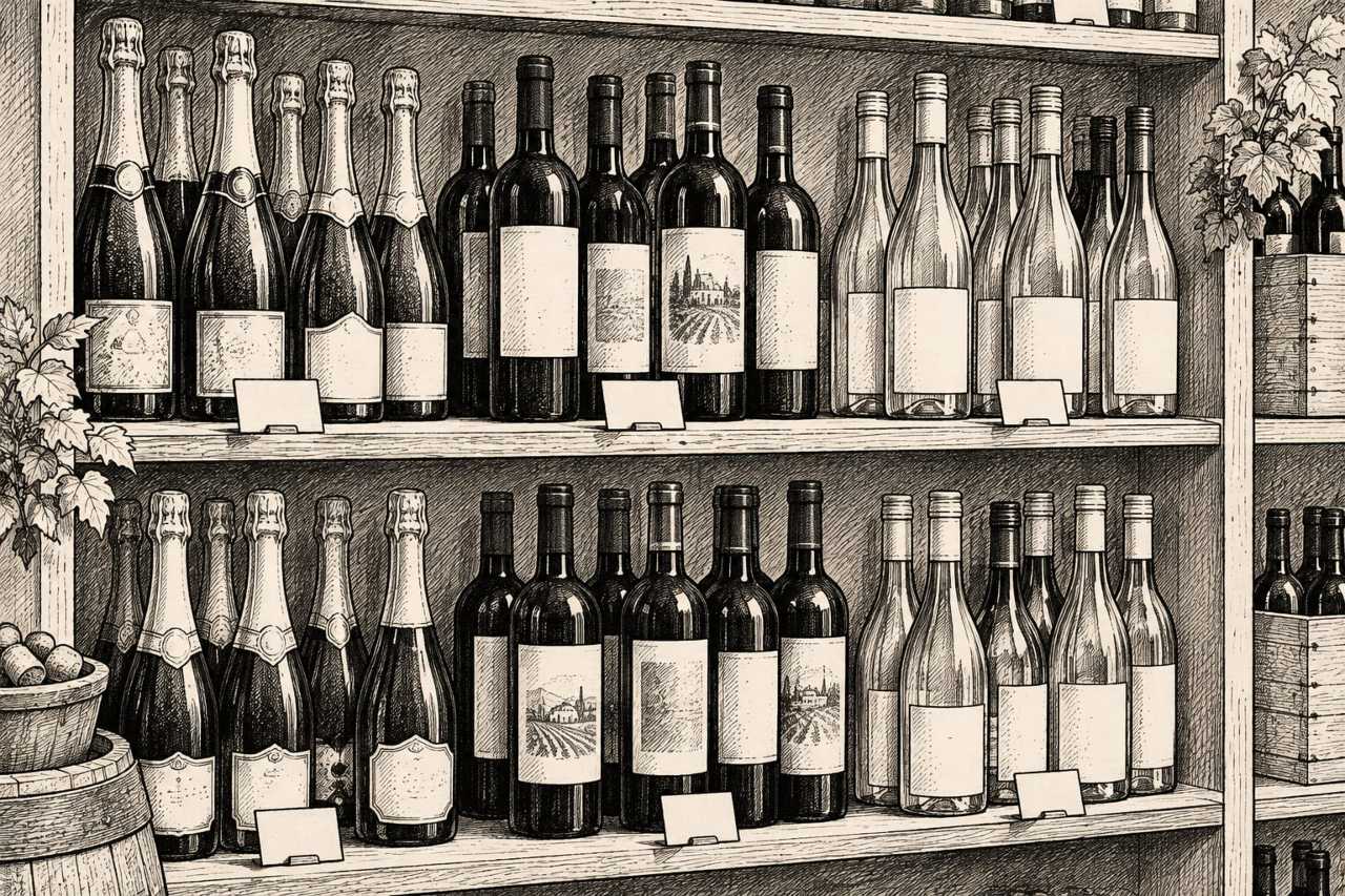 Shop shelves offer wines across many price ranges